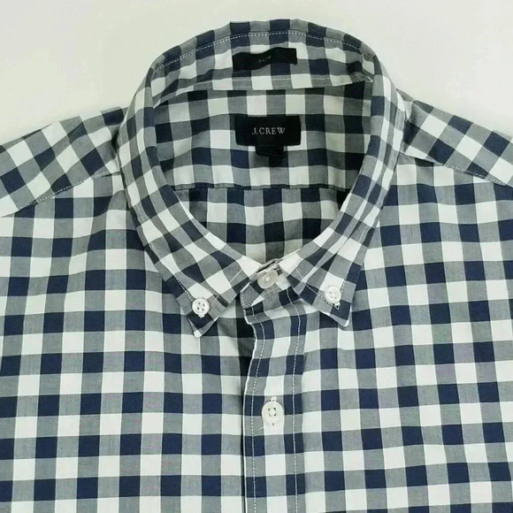J Crew Slim Medium Men's Button Down Long Sleeve Blue White Check Cotton Shirt - Picture 6 of 8